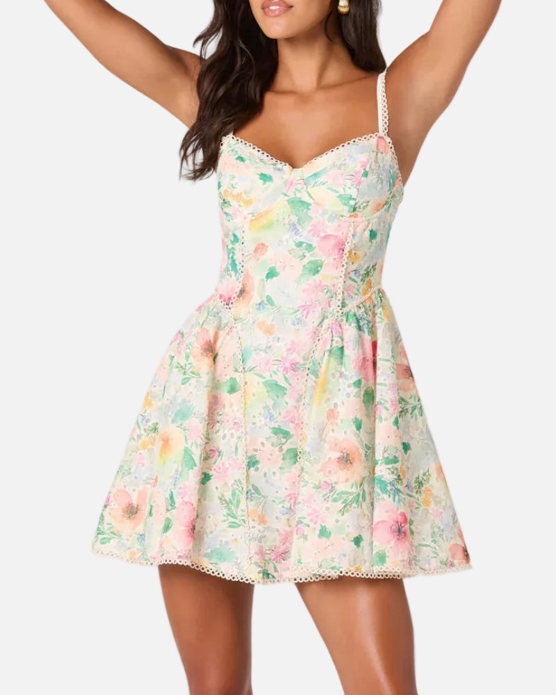 BIRDIE DRESS - GREEN PINK FLORAL