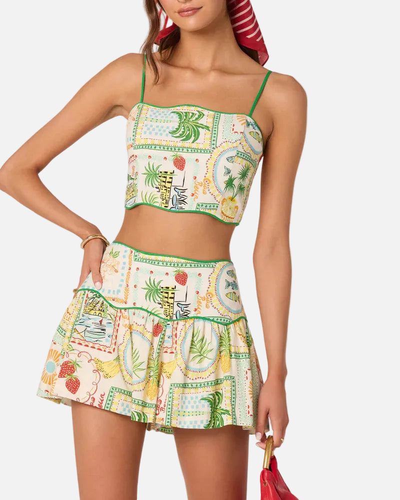 HEIDI RUFFLE SHORTS - GREEN YELLOW FARM