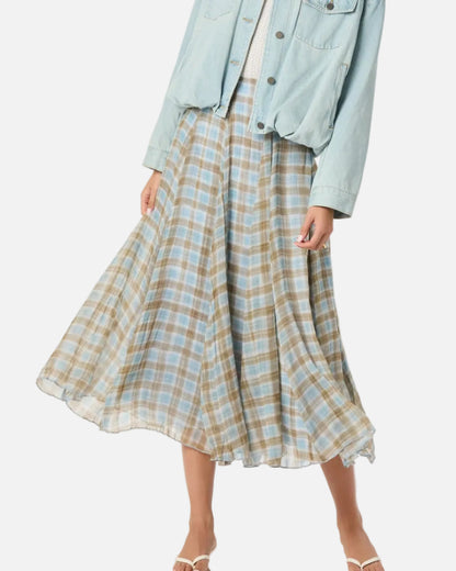 FIORI SKIRT - BLUE BROWN PLAID