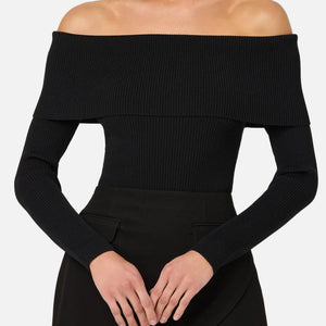 LIDIA RIBBED SWEATER - BLACK