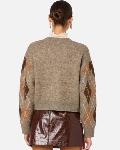 ASHTYN CARDIGAN - BROWN ARGYLE