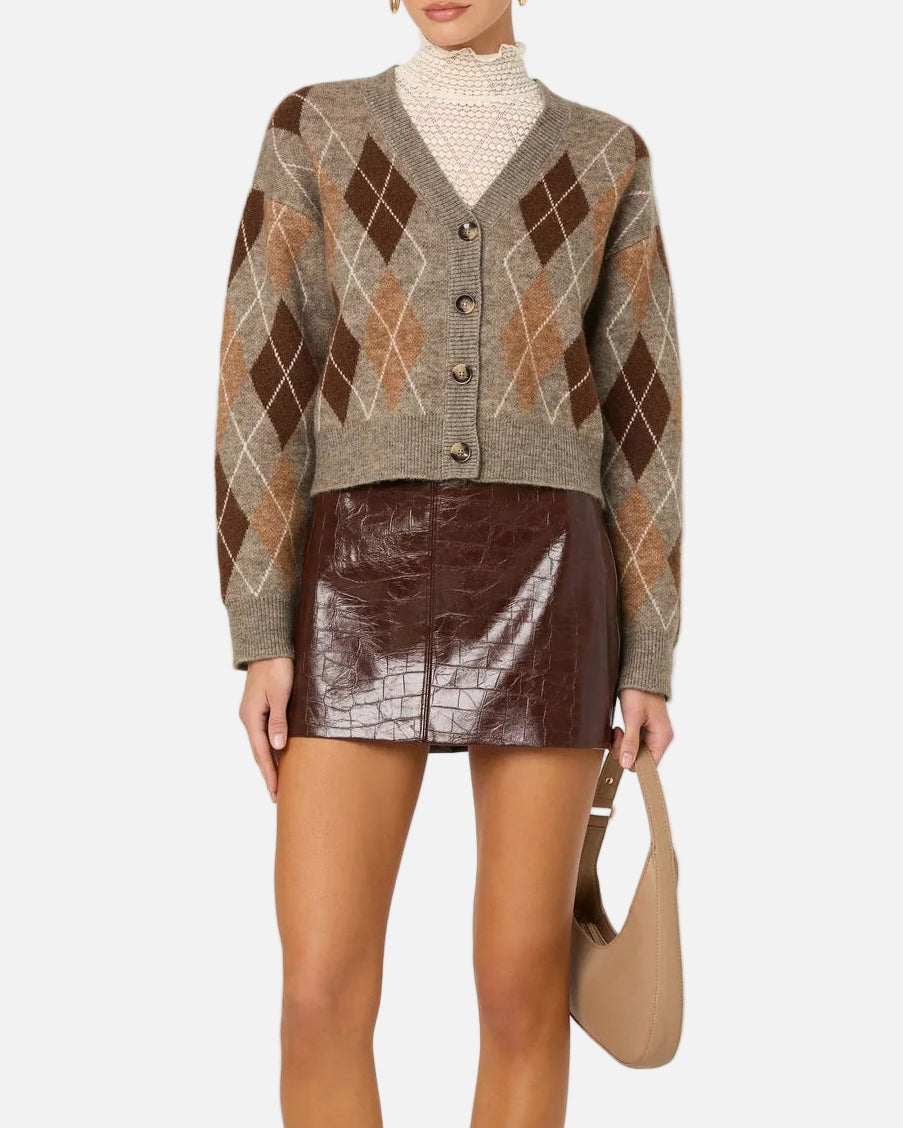 ASHTYN CARDIGAN - BROWN ARGYLE