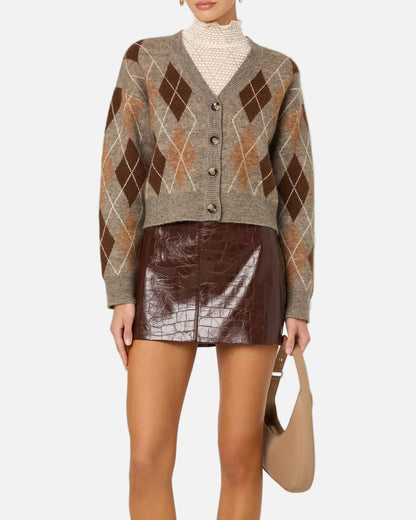 ASHTYN CARDIGAN - BROWN ARGYLE
