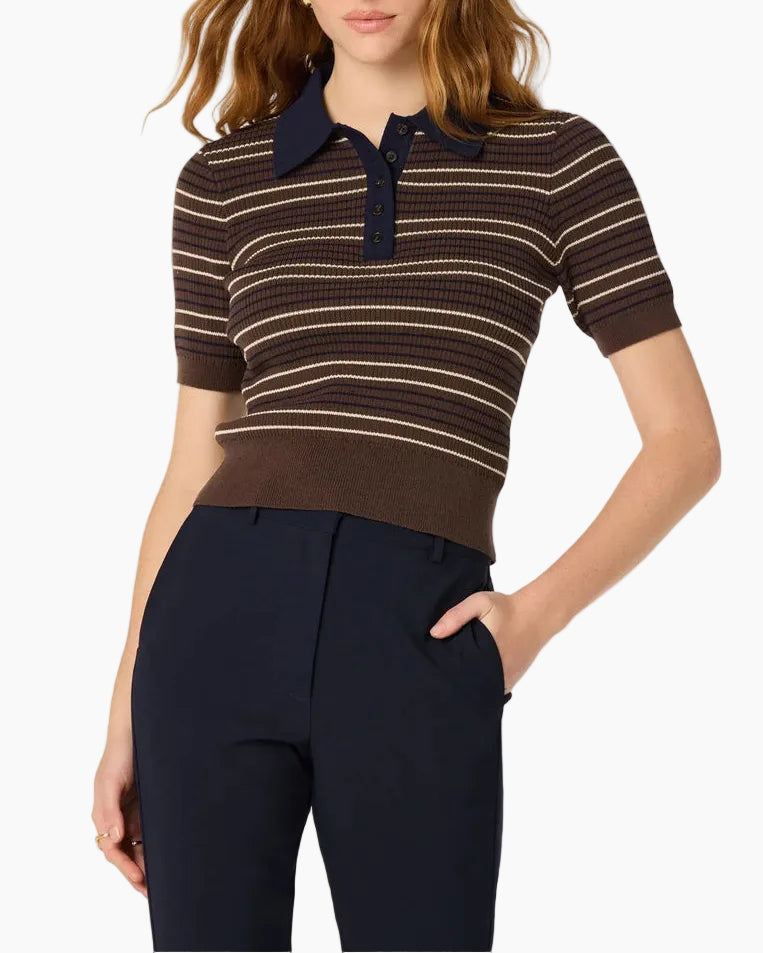 IRIS STRIPED POLO SWEATER - BROWN NAVY STRIPE