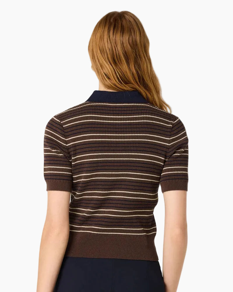 IRIS STRIPED POLO SWEATER - BROWN NAVY STRIPE