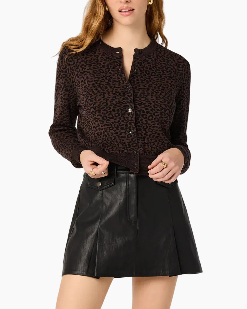 NIKKI LEOPARD PRINT CARDIGAN - ESPRESSO LEOPARD