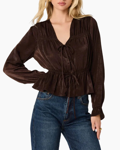 TATIANA POET SLEEVE BLOUSE - BROWN