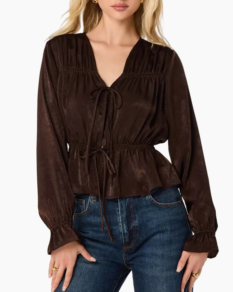 TATIANA POET SLEEVE BLOUSE - BROWN