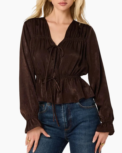 TATIANA POET SLEEVE BLOUSE - BROWN
