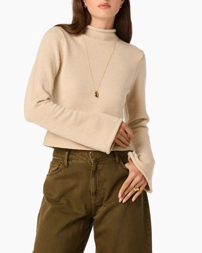 MAY BELL SLEEVE MOCK NECK SWEATER - OATMEAL