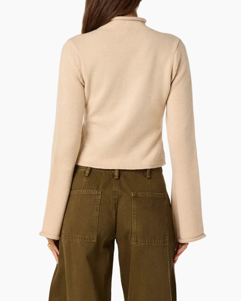 MAY BELL SLEEVE MOCK NECK SWEATER - OATMEAL