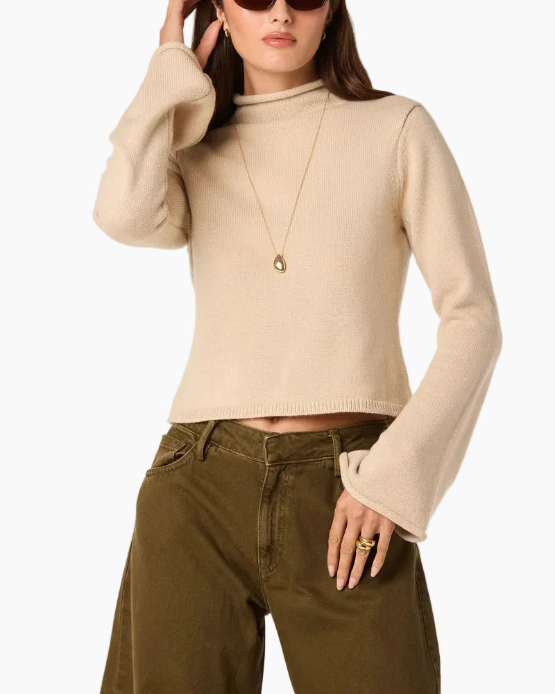 MAY BELL SLEEVE MOCK NECK SWEATER - OATMEAL
