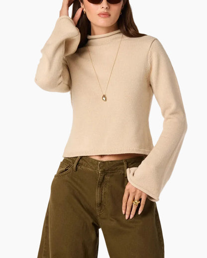 MAY BELL SLEEVE MOCK NECK SWEATER - OATMEAL