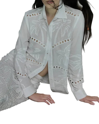 BOHEMIAN PALMS EX BF SHIRT - WHITE