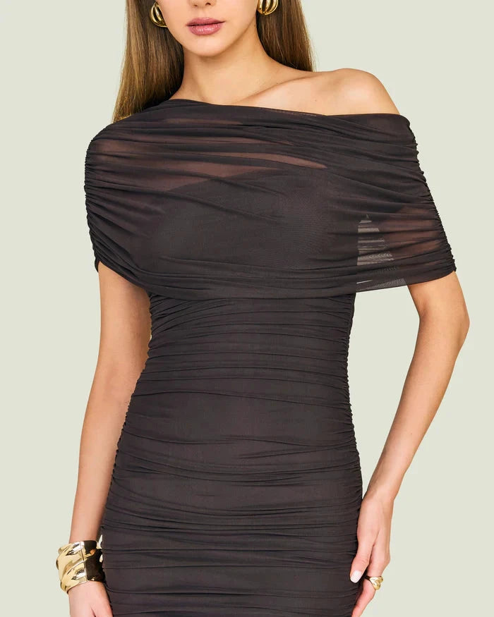 NYSSA MESH DRESS - ASH BROWN