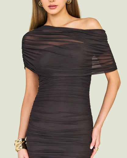 NYSSA MESH DRESS - ASH BROWN