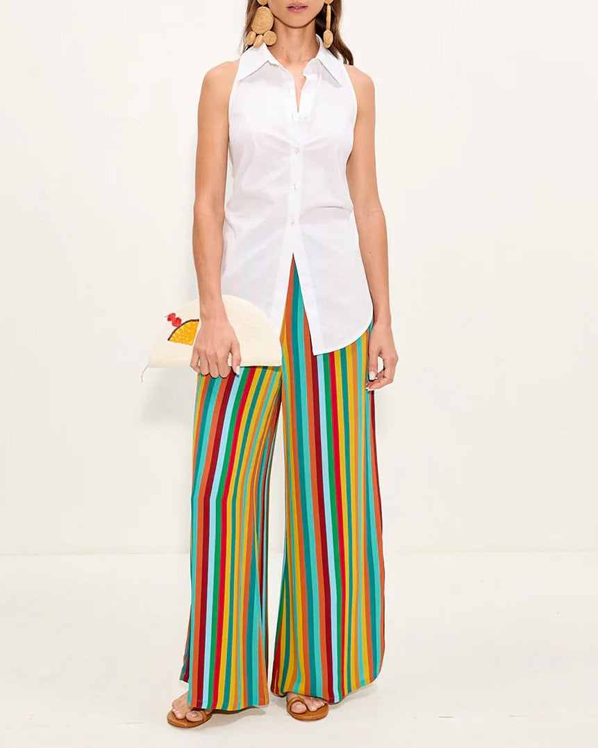 NELLA CREPE WIDE LEG PANT - VIBRANT MULTI STRIPE