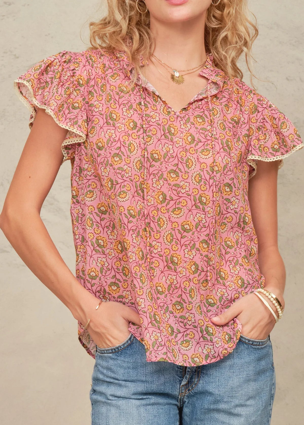 CECI PRINT S/S TOP - PINK