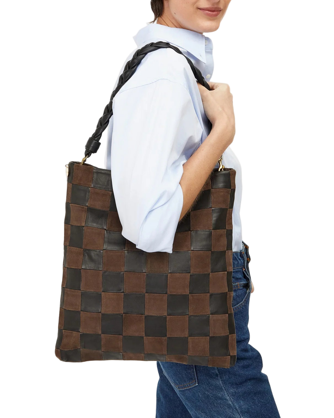 CARRYALL CLUTCH W/ TABS - BLACK/CHOCOLATE OVERSIZED CHECKER