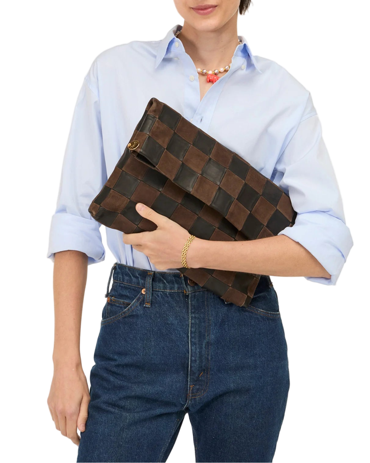 CARRYALL CLUTCH W/ TABS - BLACK/CHOCOLATE OVERSIZED CHECKER