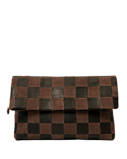 CARRYALL CLUTCH W/ TABS - BLACK/CHOCOLATE OVERSIZED CHECKER
