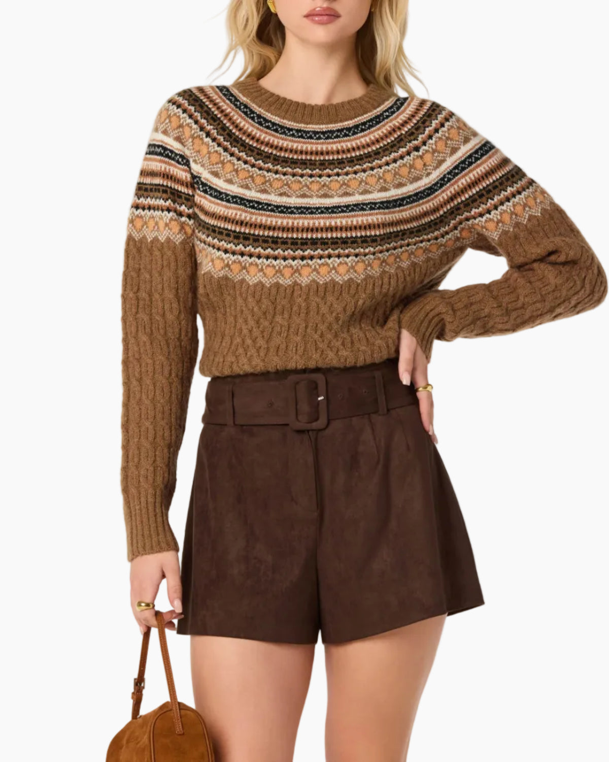 DARIA FAIRE ISLE CABLE KNIT SWEATER - CAMEL