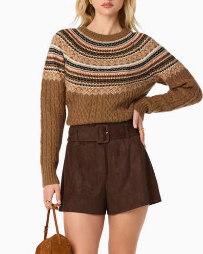 DARIA FAIRE ISLE CABLE KNIT SWEATER - CAMEL
