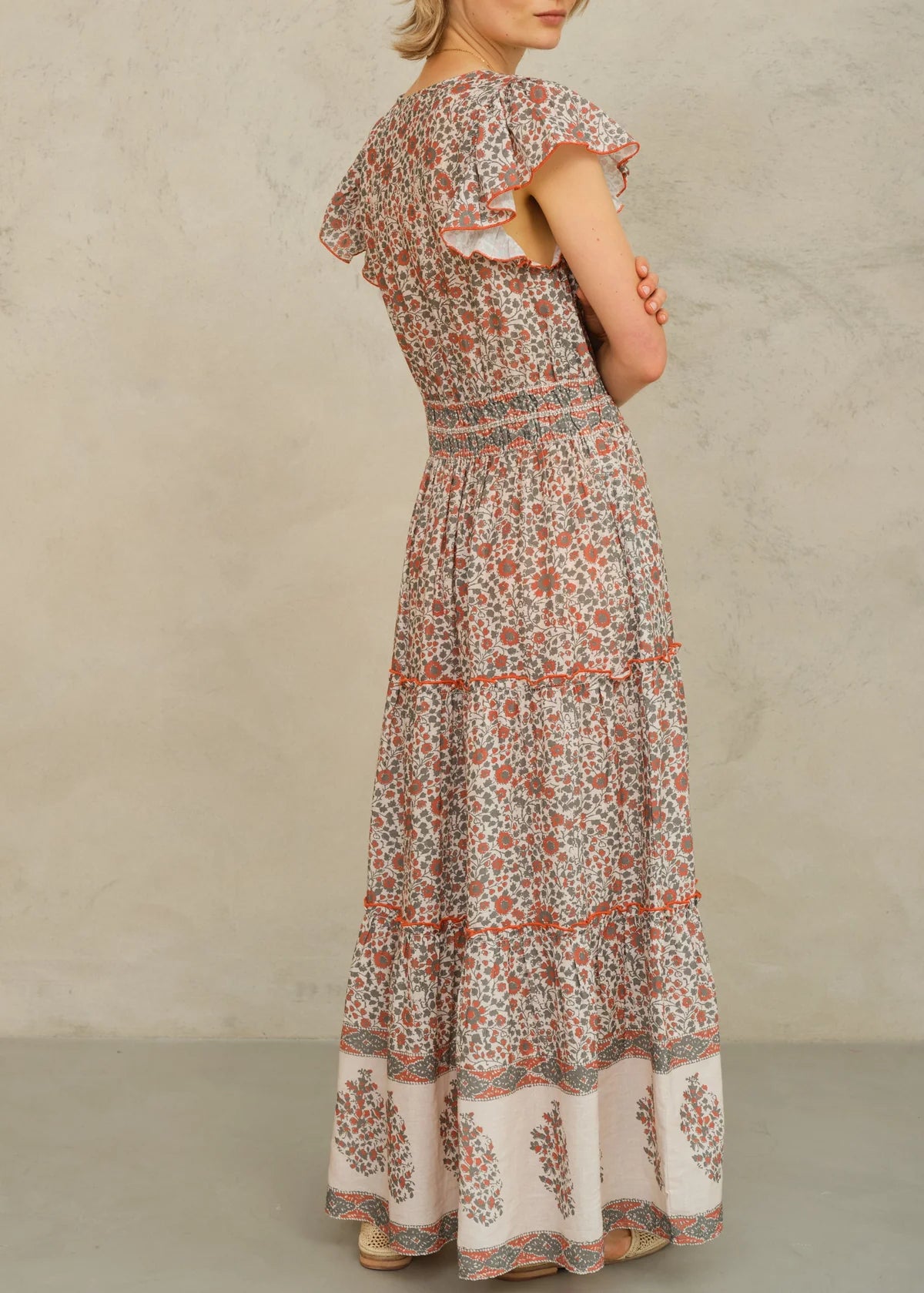 DELLA PRINT MAXI DRESS - RUST/KHAKI