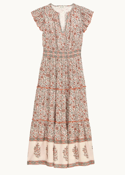 DELLA PRINT MAXI DRESS - RUST/KHAKI
