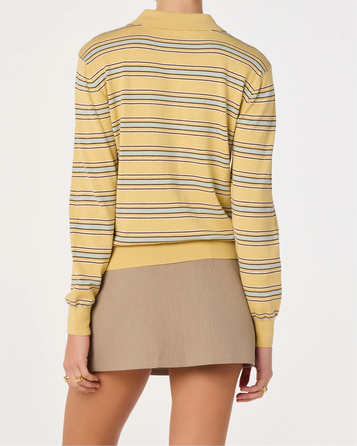 DORA STRIPED POLO SWEATER - YELLOW STRIPE