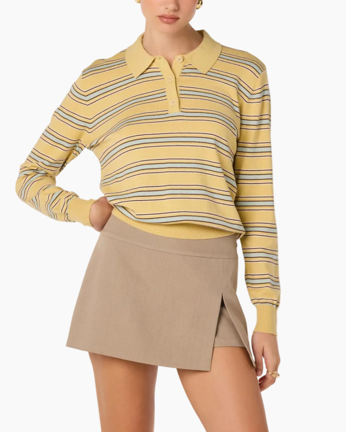 DORA STRIPED POLO SWEATER - YELLOW STRIPE