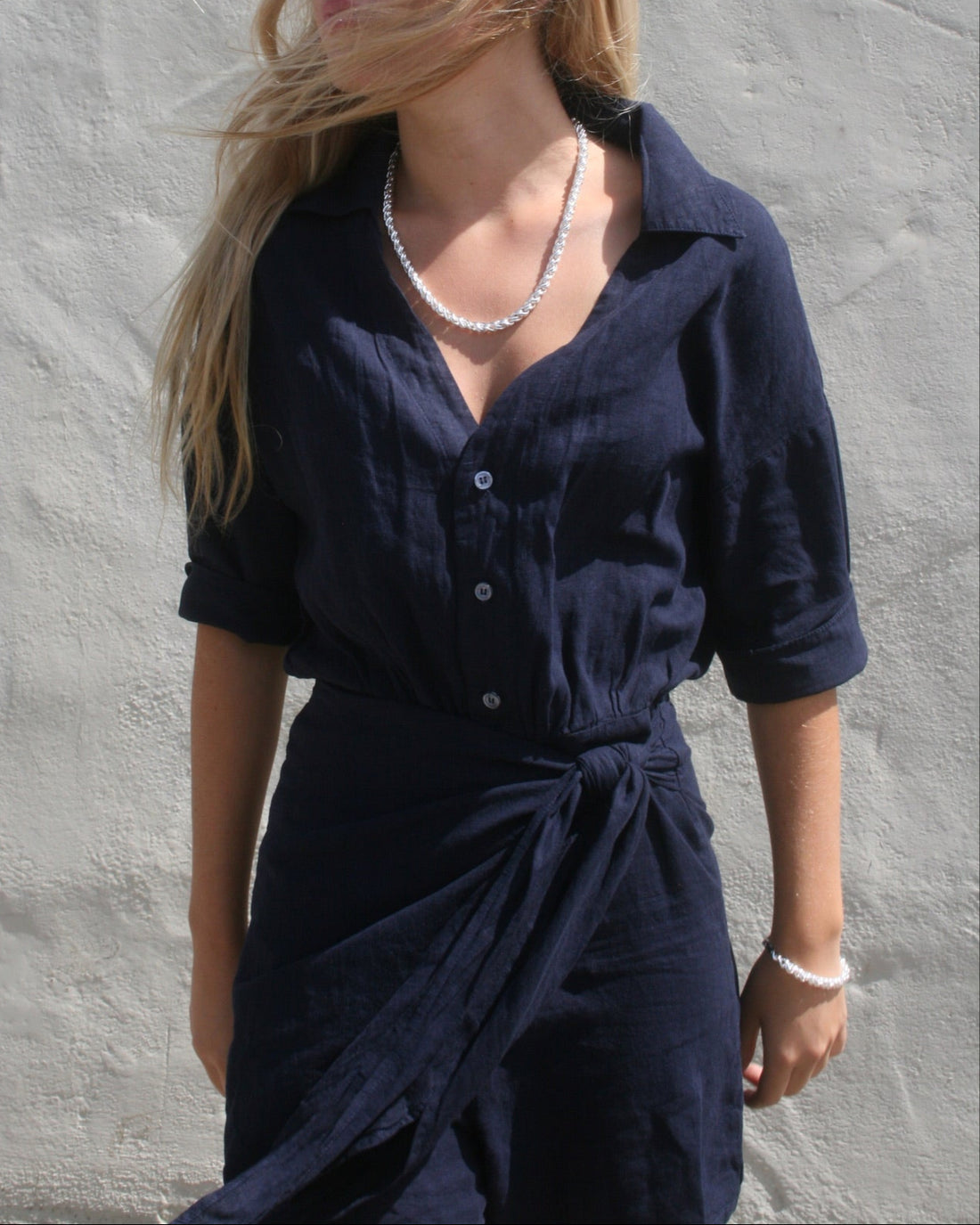 SKORT LINEN ROMPER - NAVY