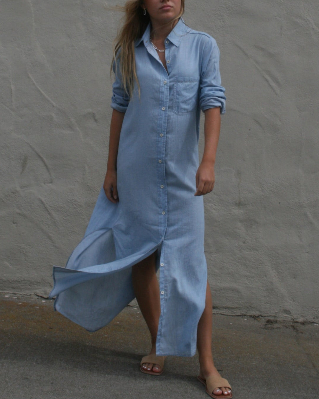 BOYFRIEND MAXI DRESS - LIGHT DENIM WASH