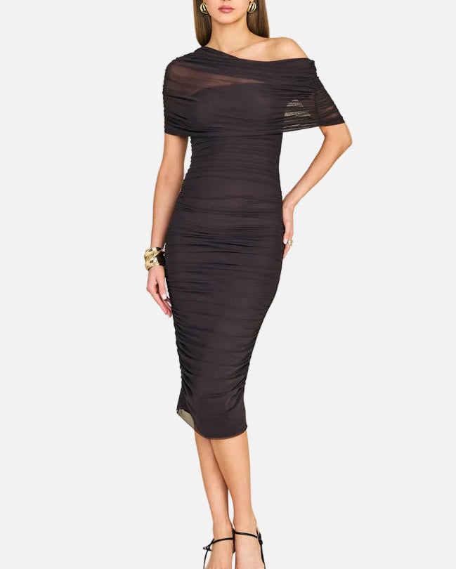 NYSSA MESH DRESS - ASH BROWN