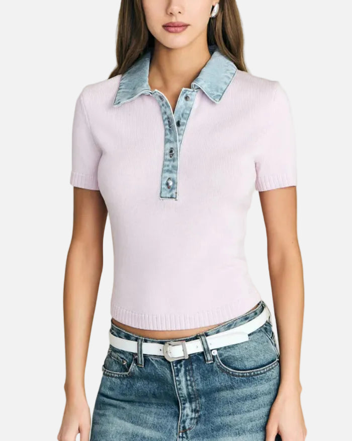 ERIKA KNIT TOP - PETAL PINK/COASTLINE