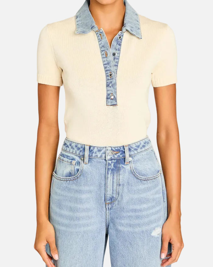 ERIKA KNIT TOP - EGGSHELL/COASTLINE