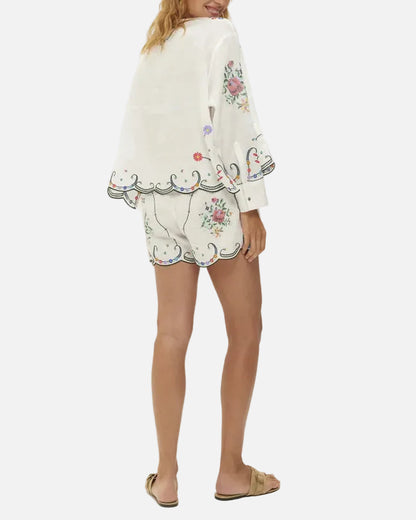 LOLA EMBROIDERED SHORTS - LINEN KISSES