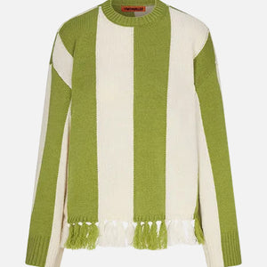 FAYE TASSEL SWEATER - MOSS GREEN/CREAM
