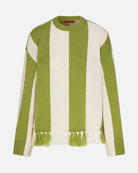 FAYE TASSEL SWEATER - MOSS GREEN/CREAM