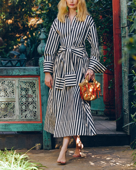INNA POPLIN MAXI DRESS - BLACK/WHITE STRIPE