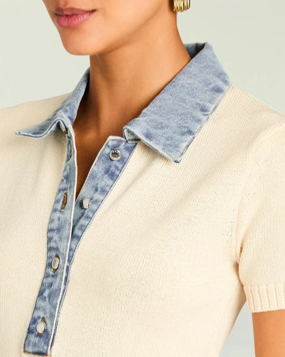 ERIKA KNIT TOP - EGGSHELL/COASTLINE