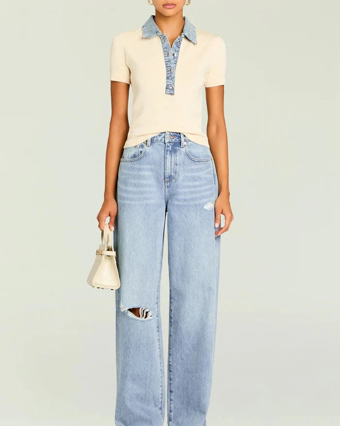 ERIKA KNIT TOP - EGGSHELL/COASTLINE