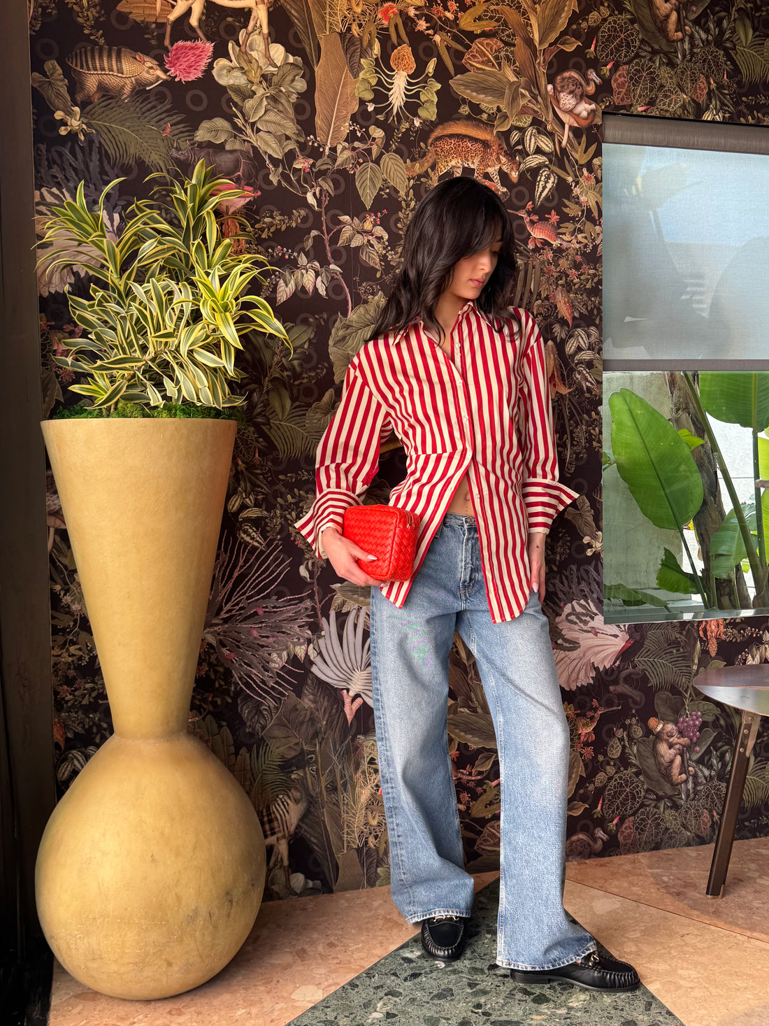 LOCH POPLIN BUTTON UP - VENETIAN RED STRIPE