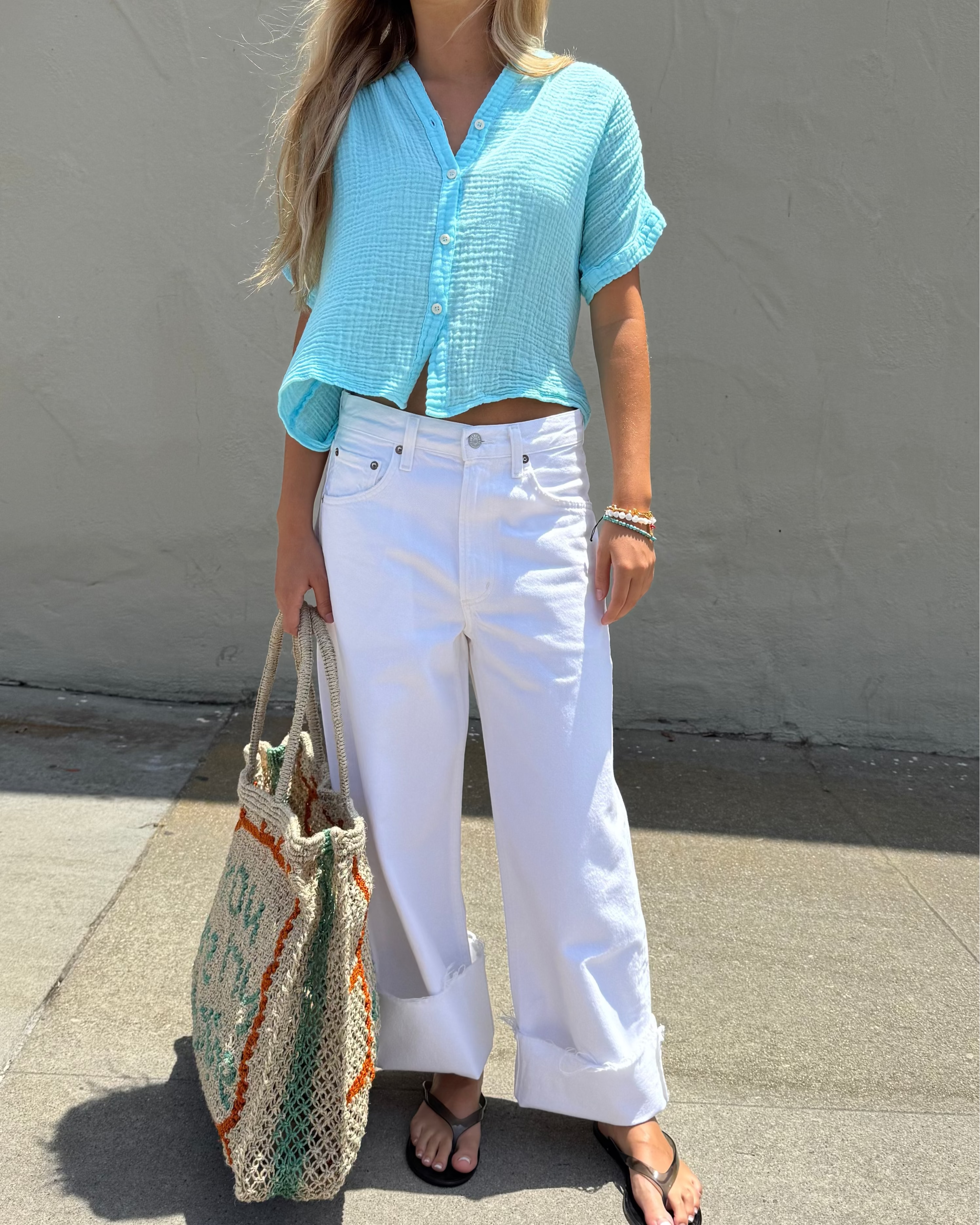 SHORT SLEEVE TOP GAUZE - SEAGLASS