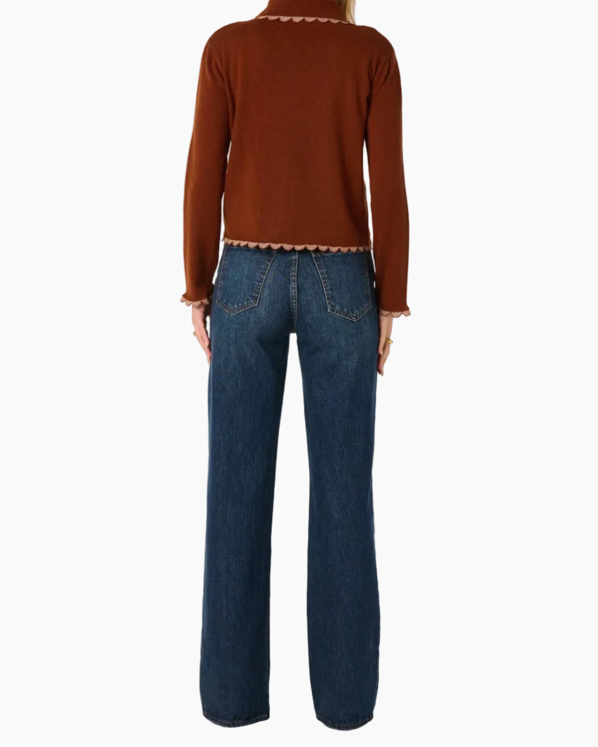 KEANA BEADED SCALLOP-TRIM CARDIGAN - RUST