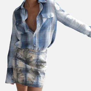 PLAID WESTERN SHIRT - BLUE JEAN
