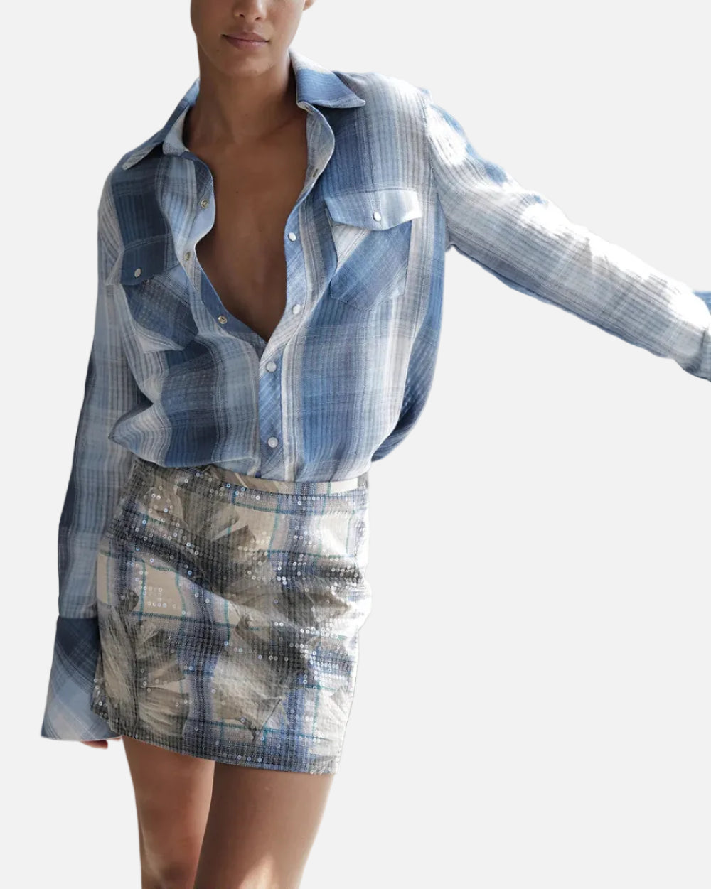 PLAID WESTERN SHIRT - BLUE JEAN