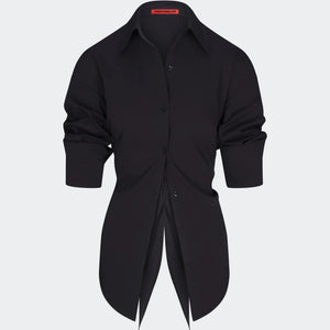 LOCH POPLIN BUTTON UP - BLACK