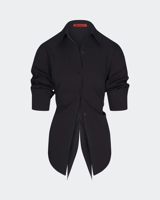 LOCH POPLIN BUTTON UP - BLACK