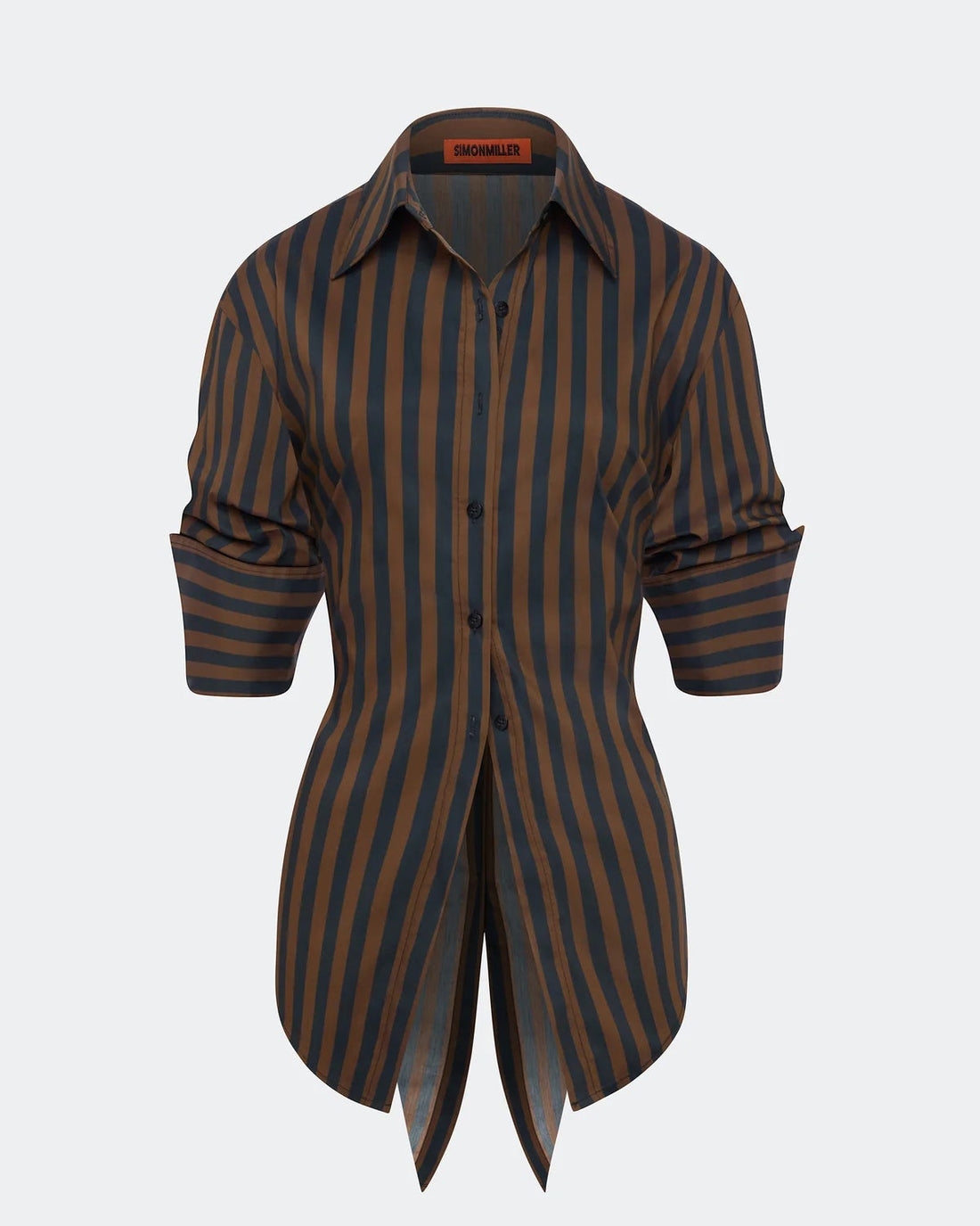 LOCH POPLIN BUTTON UP - BLACK/CHOCO BROWN STRIPE